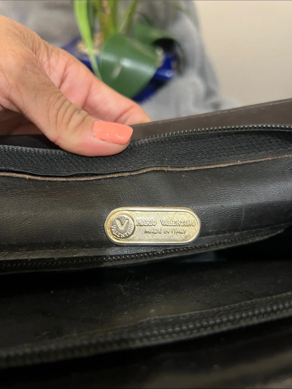 Mario Valentino Vintage Black Logo Leather Clutch GUC retail $349